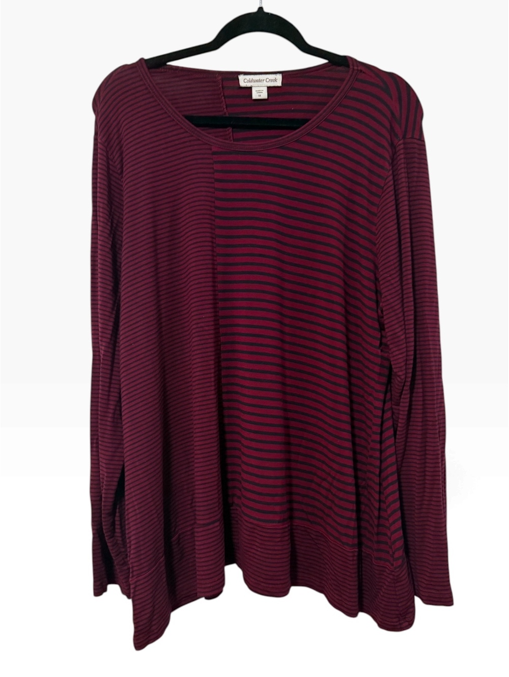 Coldwater Creek Plus Size Striped Long Sleeve Shirt in Burgundy and Black XL